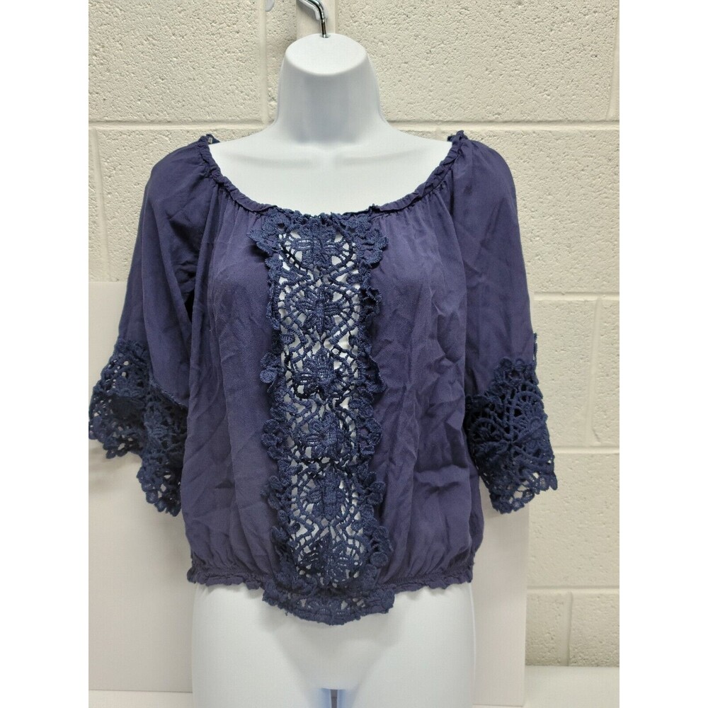 Shinestar Dark Navy Blue / Purple Gauzzy Lace Front and Sleeves L
